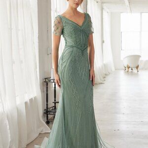 NEW LONG FORMAL MOTHER OF THE BRIDE DRESS. NAVY, GOLD,SAGE WEDDING GUEST GALA